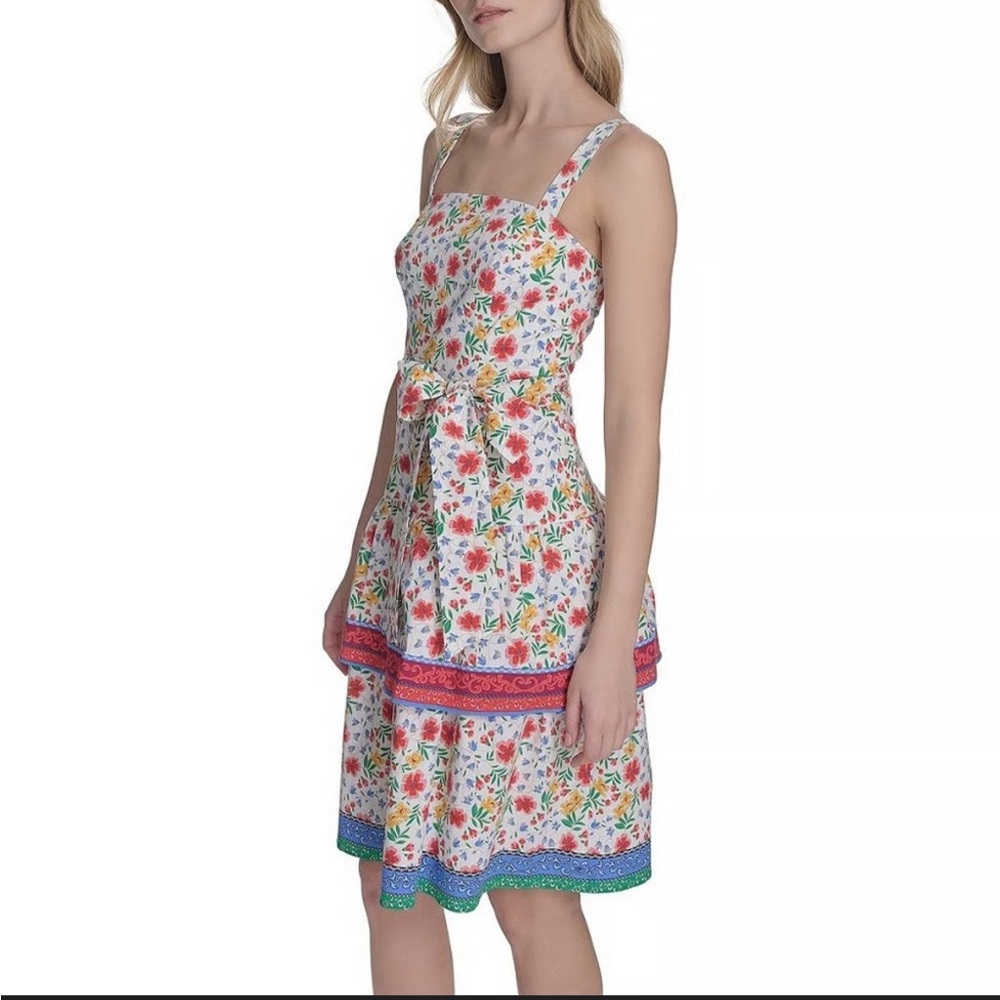 ELIZA J Petite Printed Square-Neck Sleeveless Dress - Ivory Multi 12
